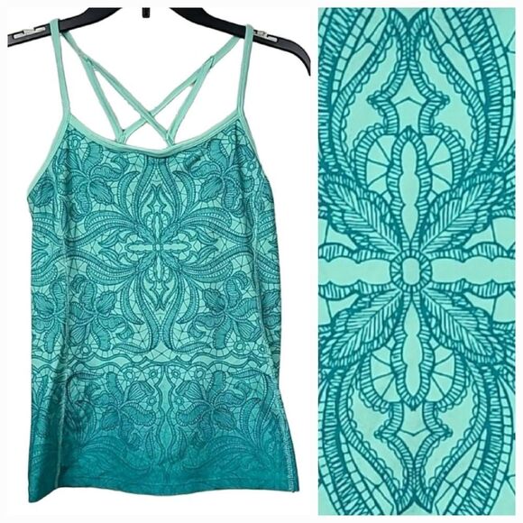 Athleta Harmonious Strappy Yoga Top Green Ombre Criss Cross Active Athletic Gym - Picture 1 of 9